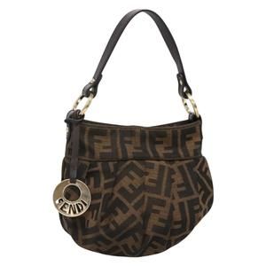 FENDI Zucca Canvas Hand Bag Brown Black gold Auth PP882